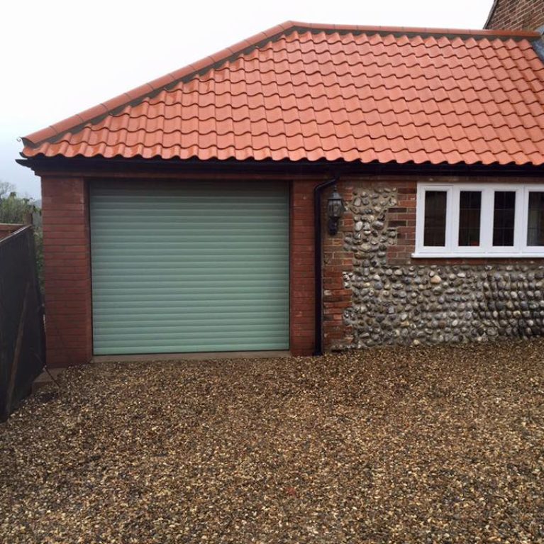 Green Garage Door